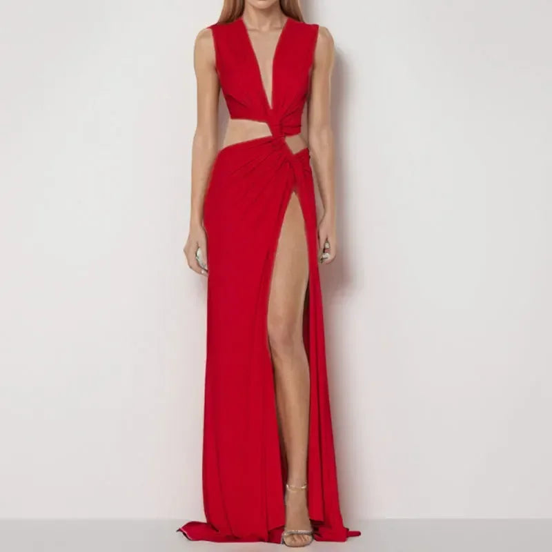 Lyxa Melbourne | Seraphina Draped High-Slit Maxi Dress