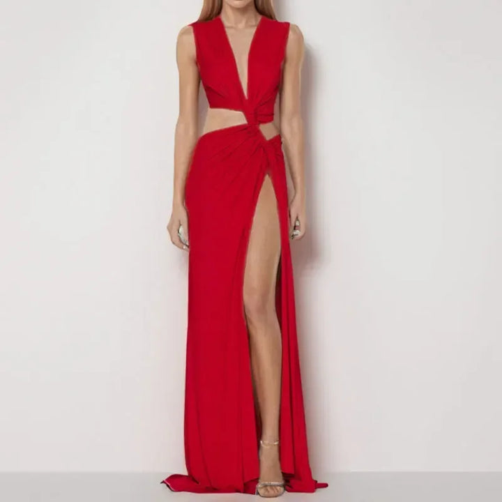 Lyxa Melbourne | Seraphina Draped High-Slit Maxi Dress