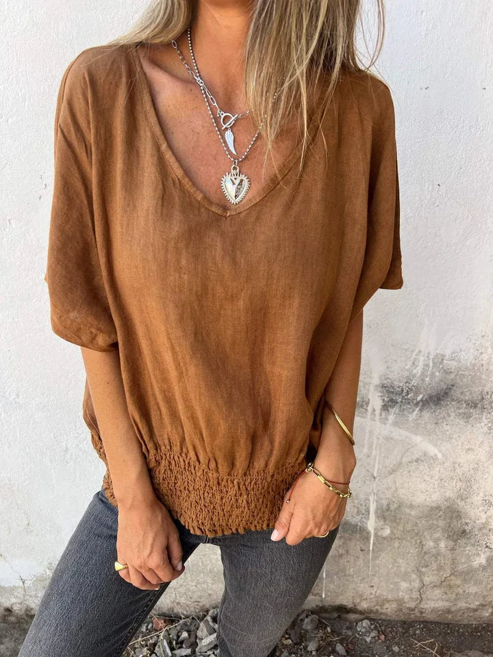 Camille™ – Linen Blend V-Neck Blouse