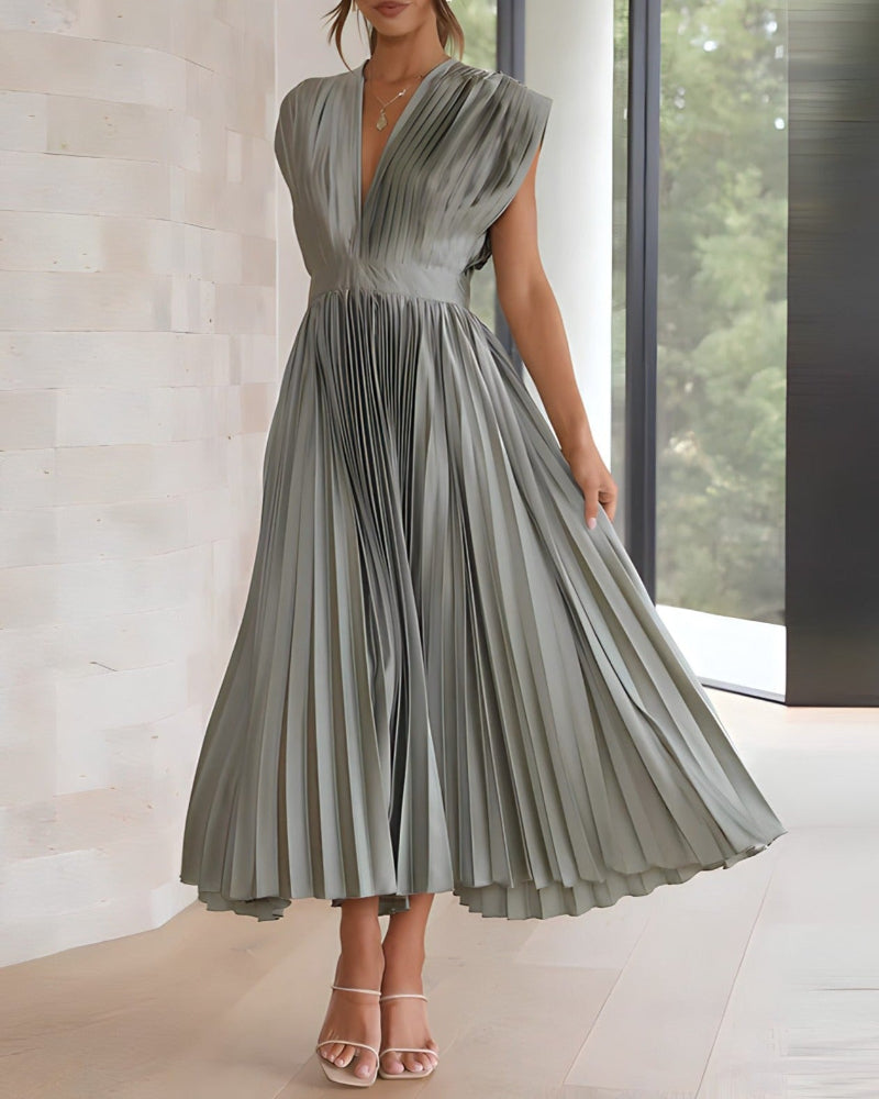 ELENA - MIDI PLEATED DRESS WITHOUT SLEEVES