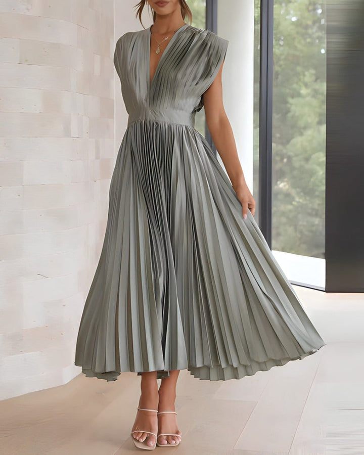 ELENA - MIDI PLEATED DRESS WITHOUT SLEEVES