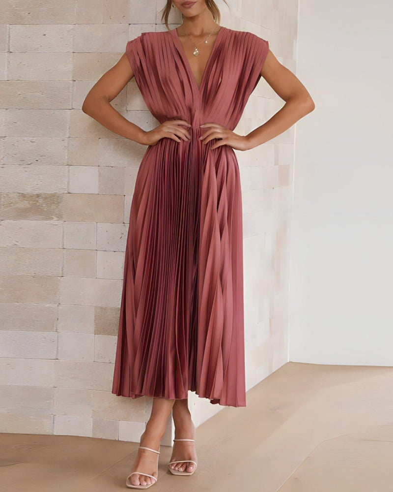 ELENA - MIDI PLEATED DRESS WITHOUT SLEEVES
