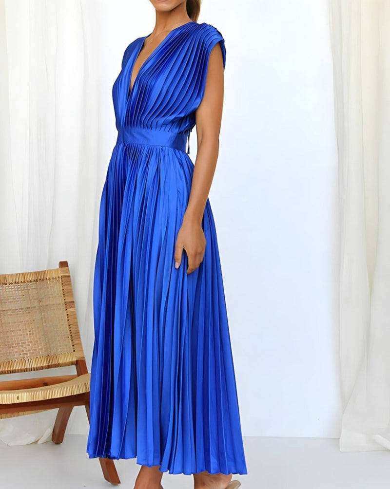 ELENA - MIDI PLEATED DRESS WITHOUT SLEEVES