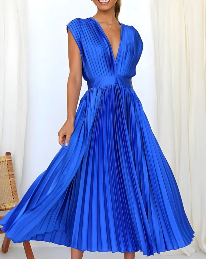 ELENA - MIDI PLEATED DRESS WITHOUT SLEEVES
