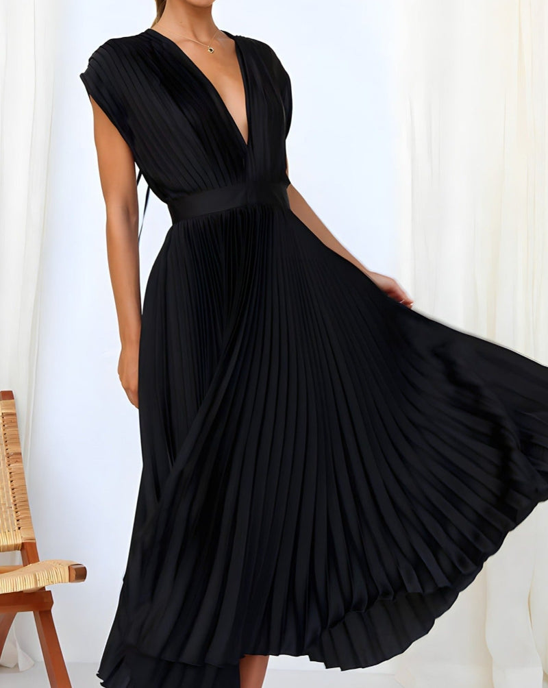 ELENA - MIDI PLEATED DRESS WITHOUT SLEEVES
