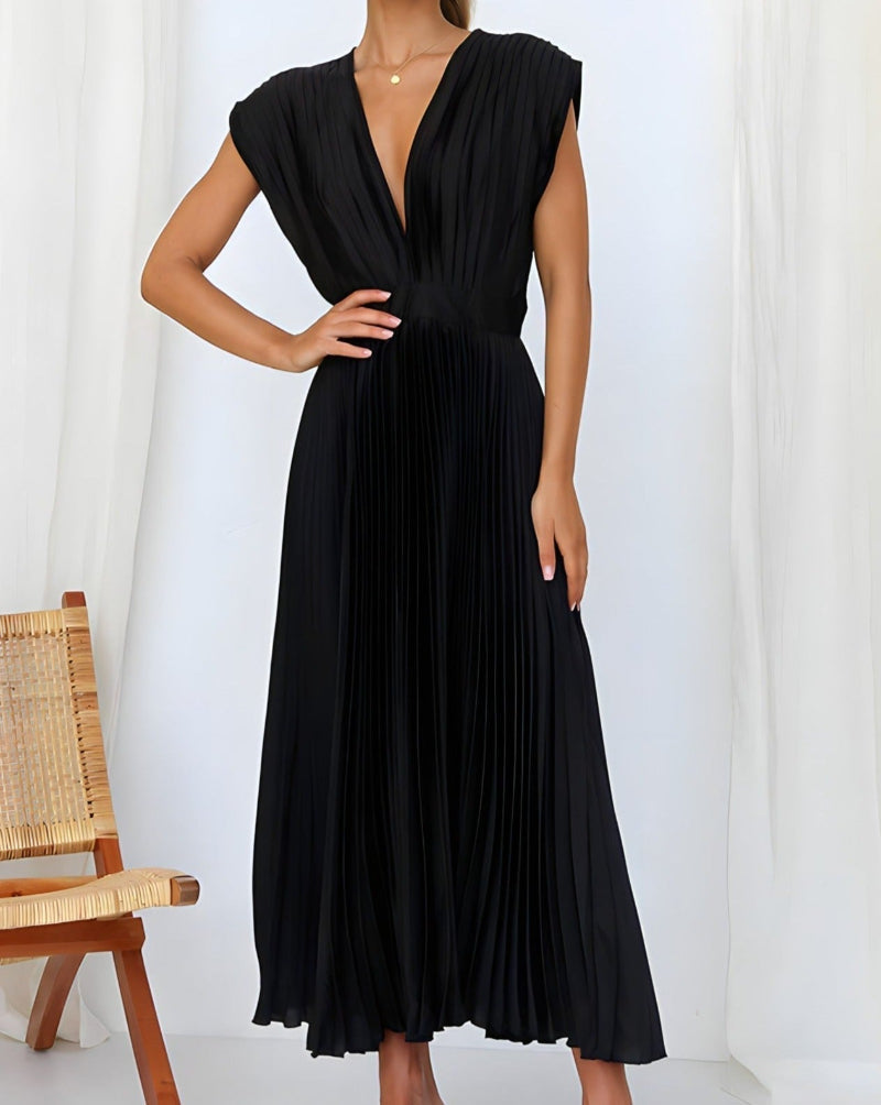 ELENA - MIDI PLEATED DRESS WITHOUT SLEEVES