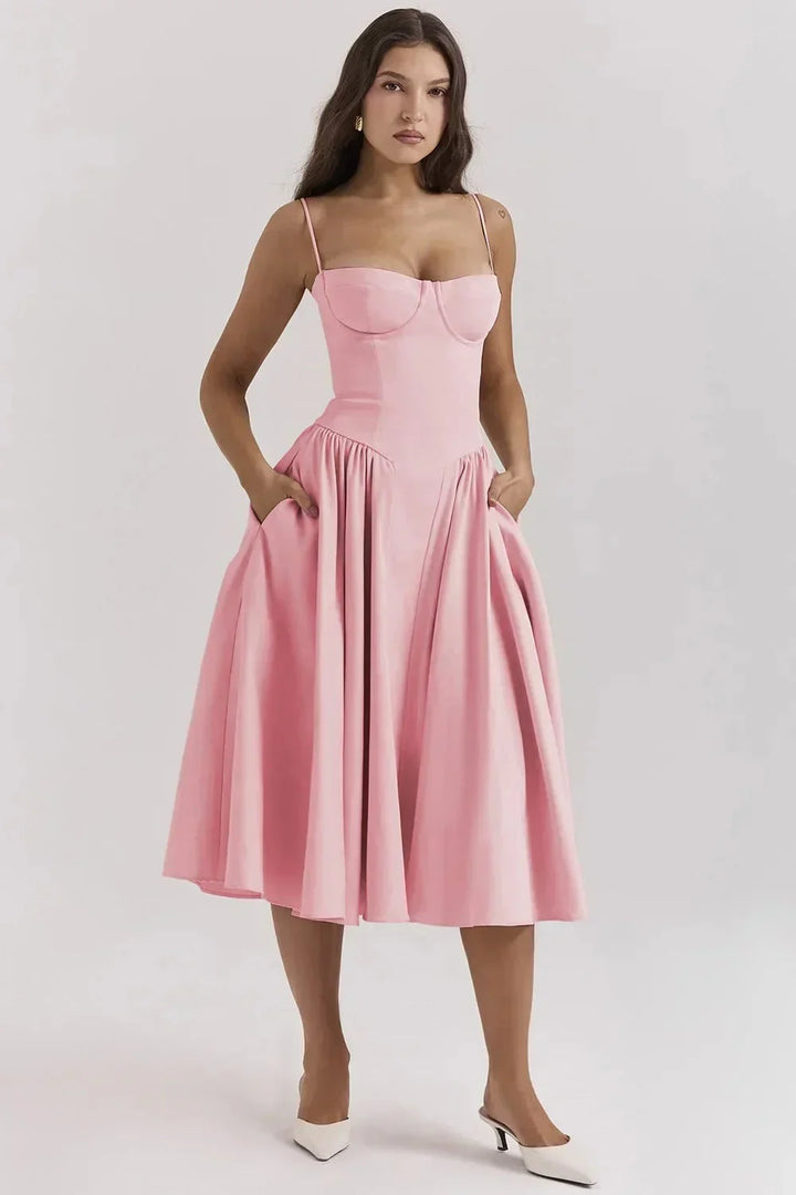 Elowen Retro Corset Midi Dress
