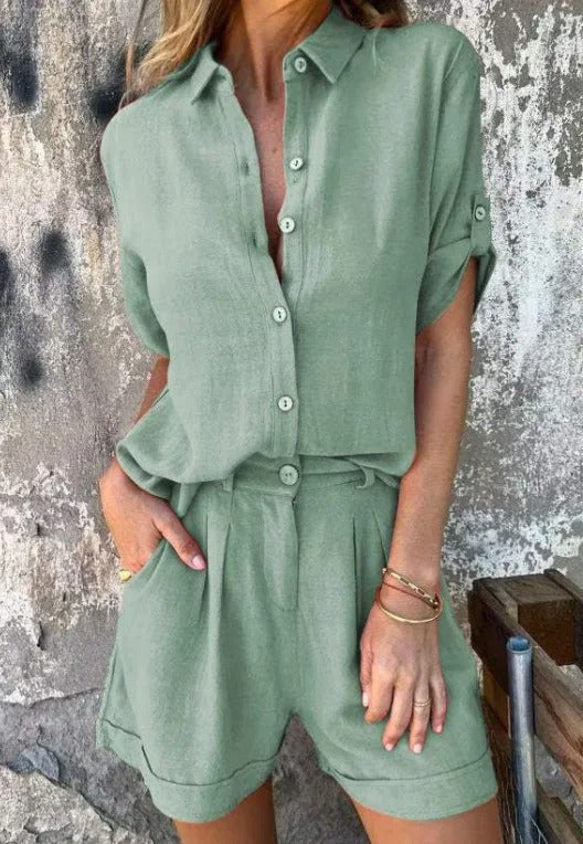 Elin Lightweight Linen-Cotton Summer Set