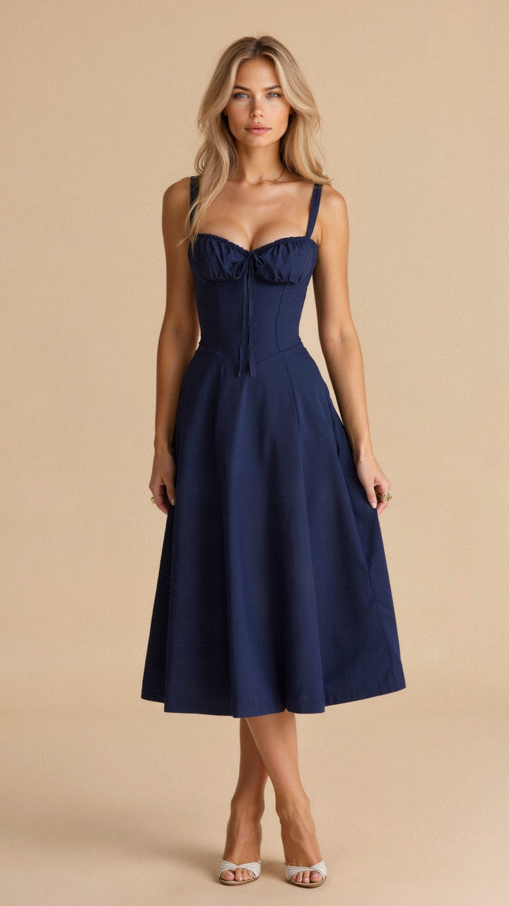 Elara Blue Toile Midi Dress