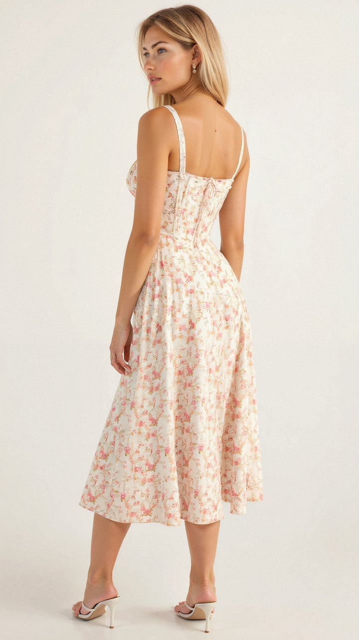 Elara Blue Toile Midi Dress