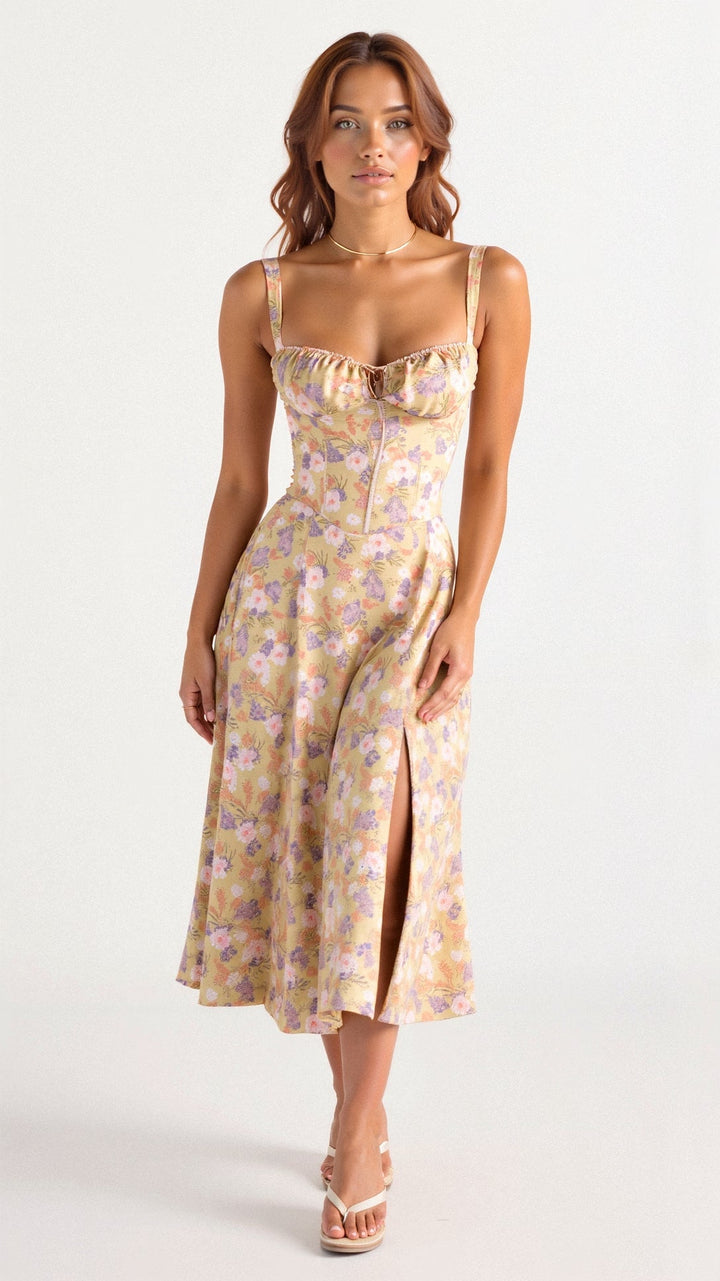 Elara Blue Toile Midi Dress