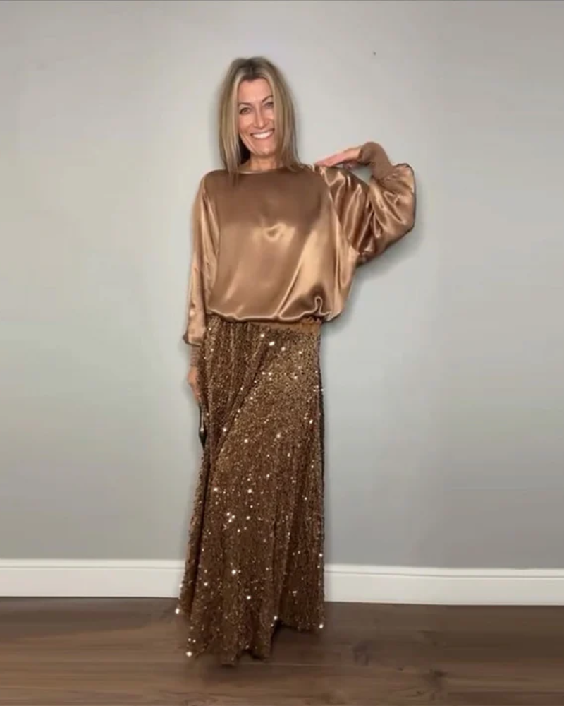 BOHEMIAN - ROUND NECK TOP AND LONG SKIRT WITH SEQUINS